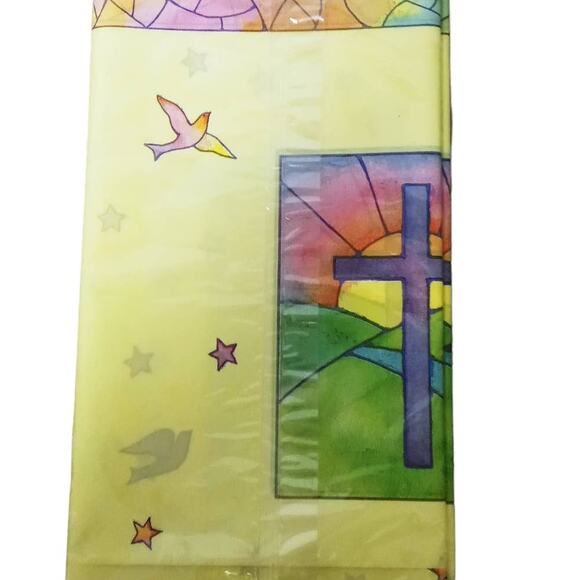 Easter Tablecloth Sunrise Cross Dove Yellow Purple Plastic Decoration 96 x 54 - Picture 6 of 6